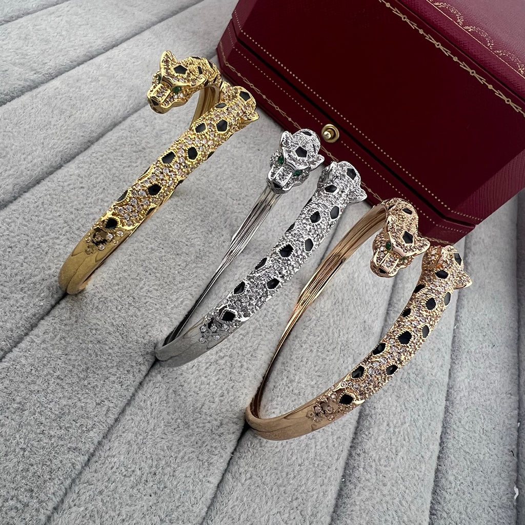[Amore]PANTHERE DOUBLE HEADED HALF DIAMOND OPEN BRACELET