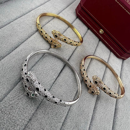 [Amore]PANTHERE DOUBLE HEADED HALF DIAMOND OPEN BRACELET