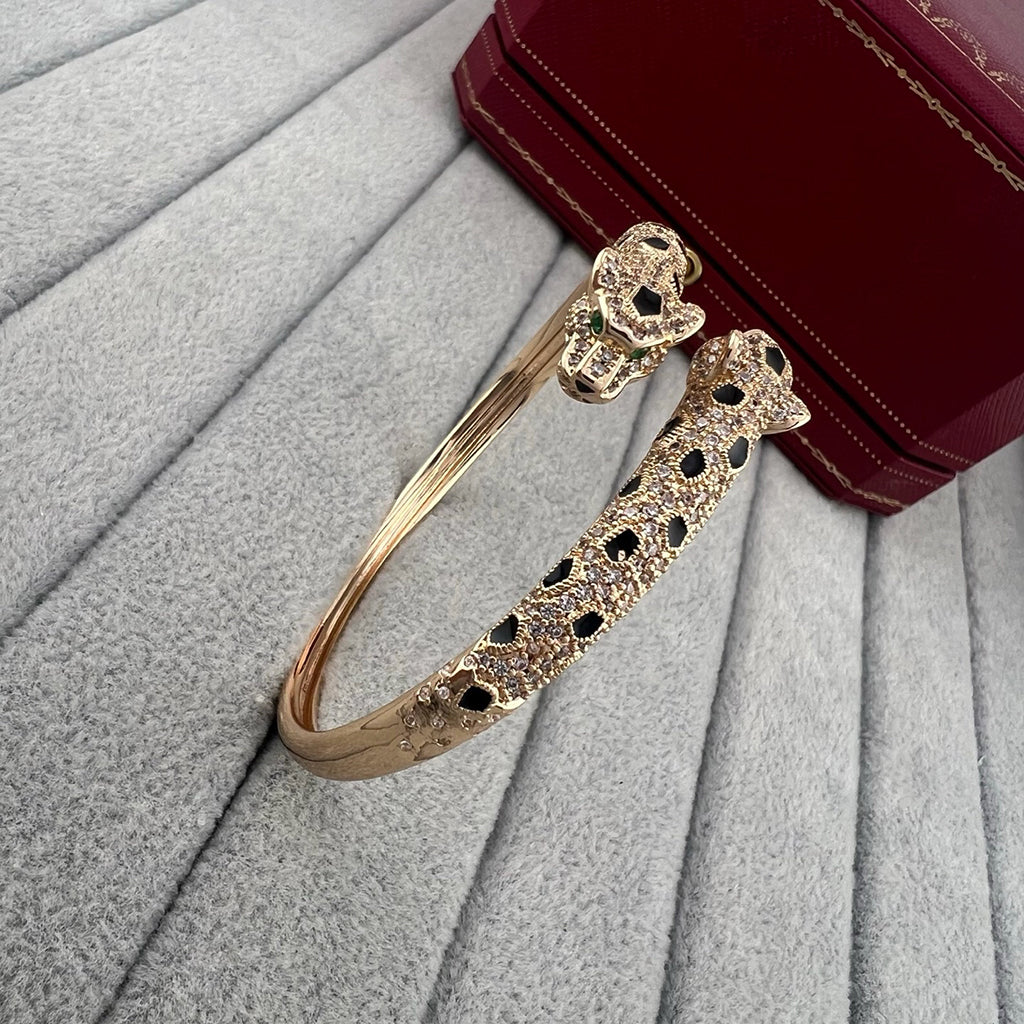 [Amore]PANTHERE DOUBLE HEADED HALF DIAMOND OPEN BRACELET