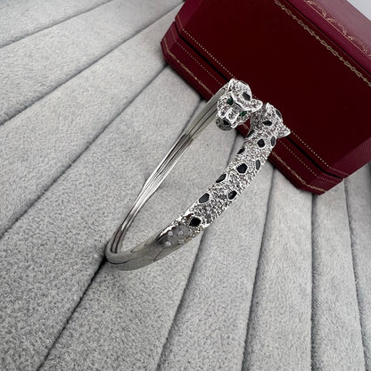[Amore]PANTHERE DOUBLE HEADED HALF DIAMOND OPEN BRACELET