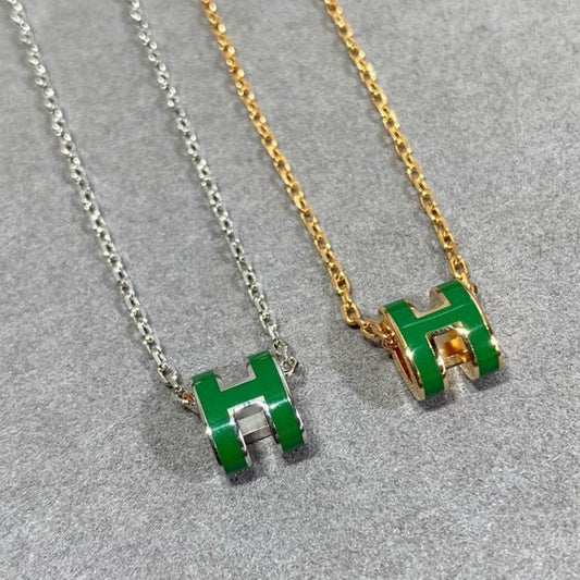 [Amore]POP H GREEN NECKLACE SILVER AND GOLD