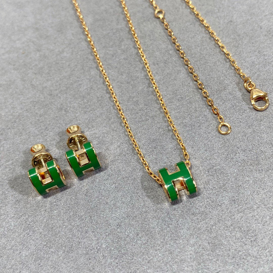 [Amore]POP H GREEN NECKLACE SILVER AND GOLD