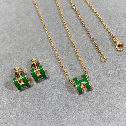 [Amore]POP H GREEN NECKLACE SILVER AND GOLD