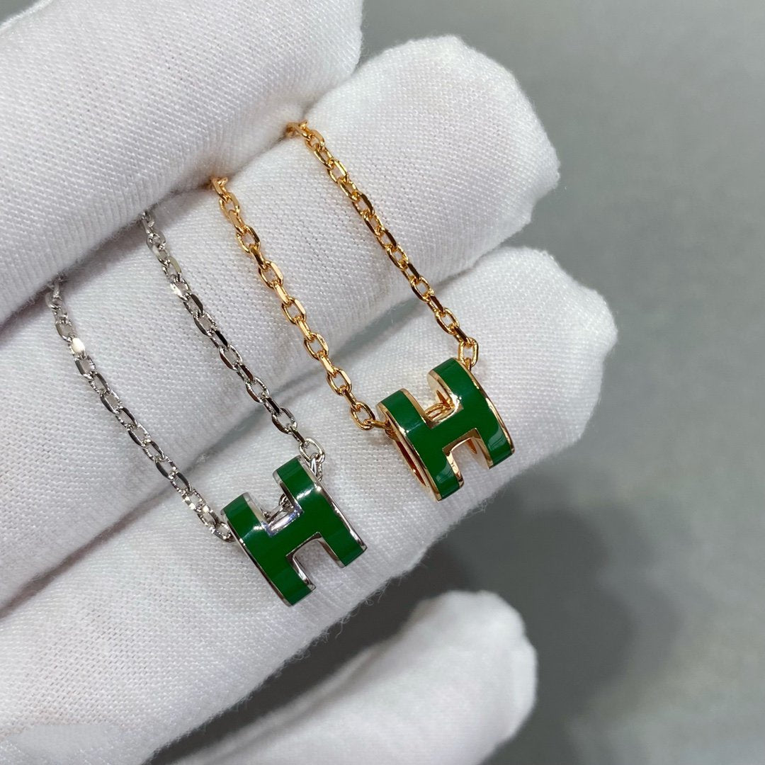 [Amore]POP H GREEN NECKLACE SILVER AND GOLD