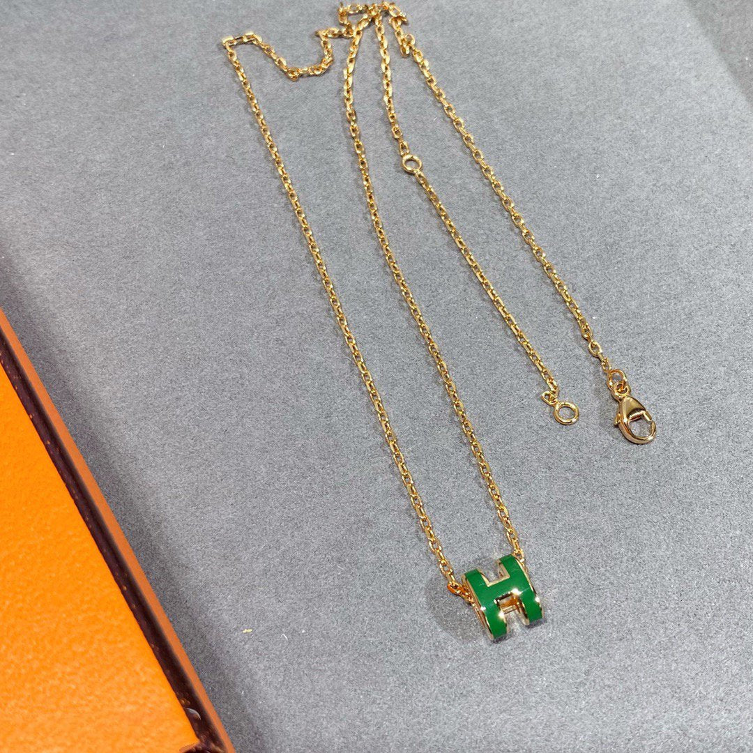 [Amore]POP H GREEN NECKLACE SILVER AND GOLD