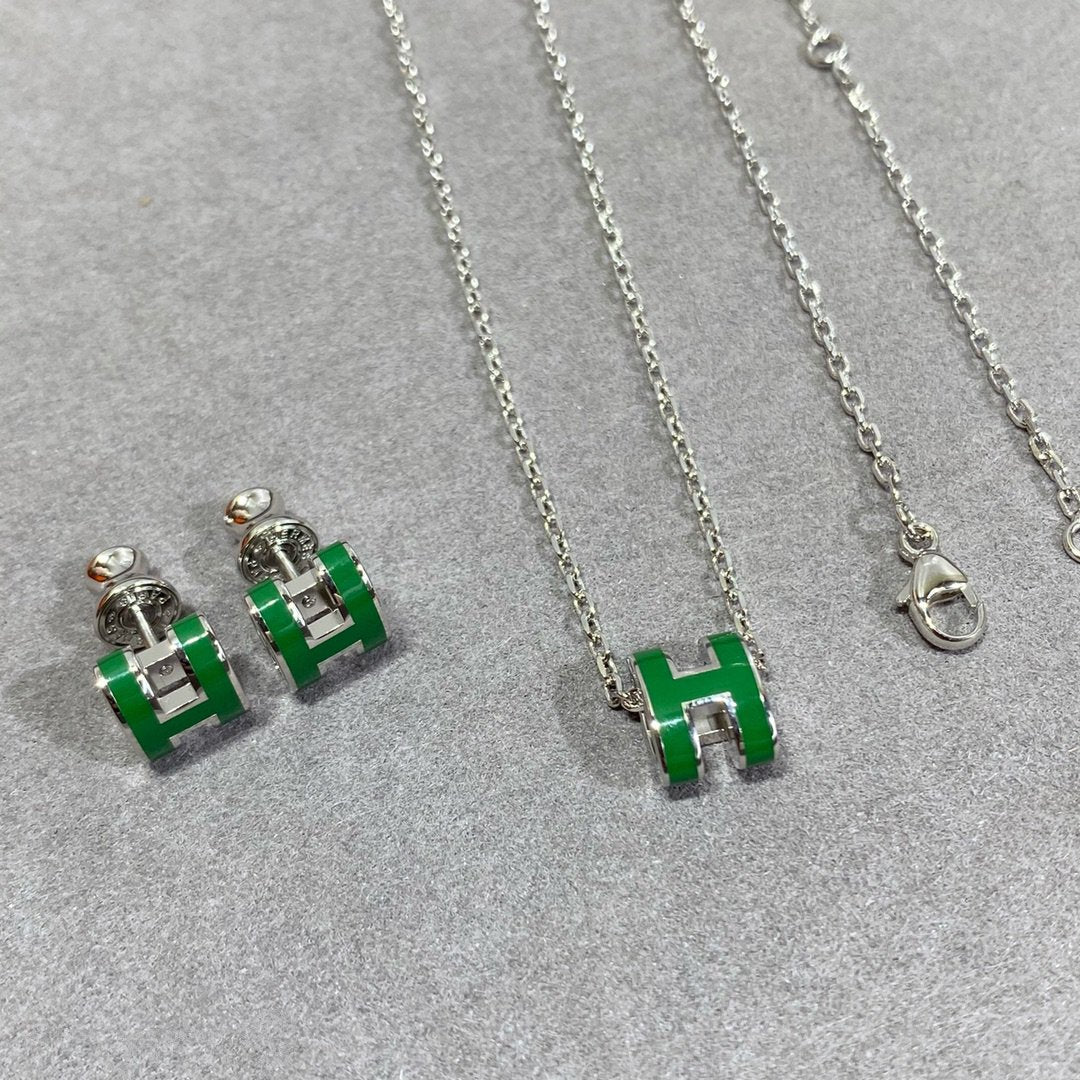 [Amore]POP H GREEN NECKLACE SILVER AND GOLD