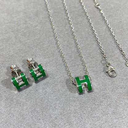 [Amore]POP H GREEN NECKLACE SILVER AND GOLD