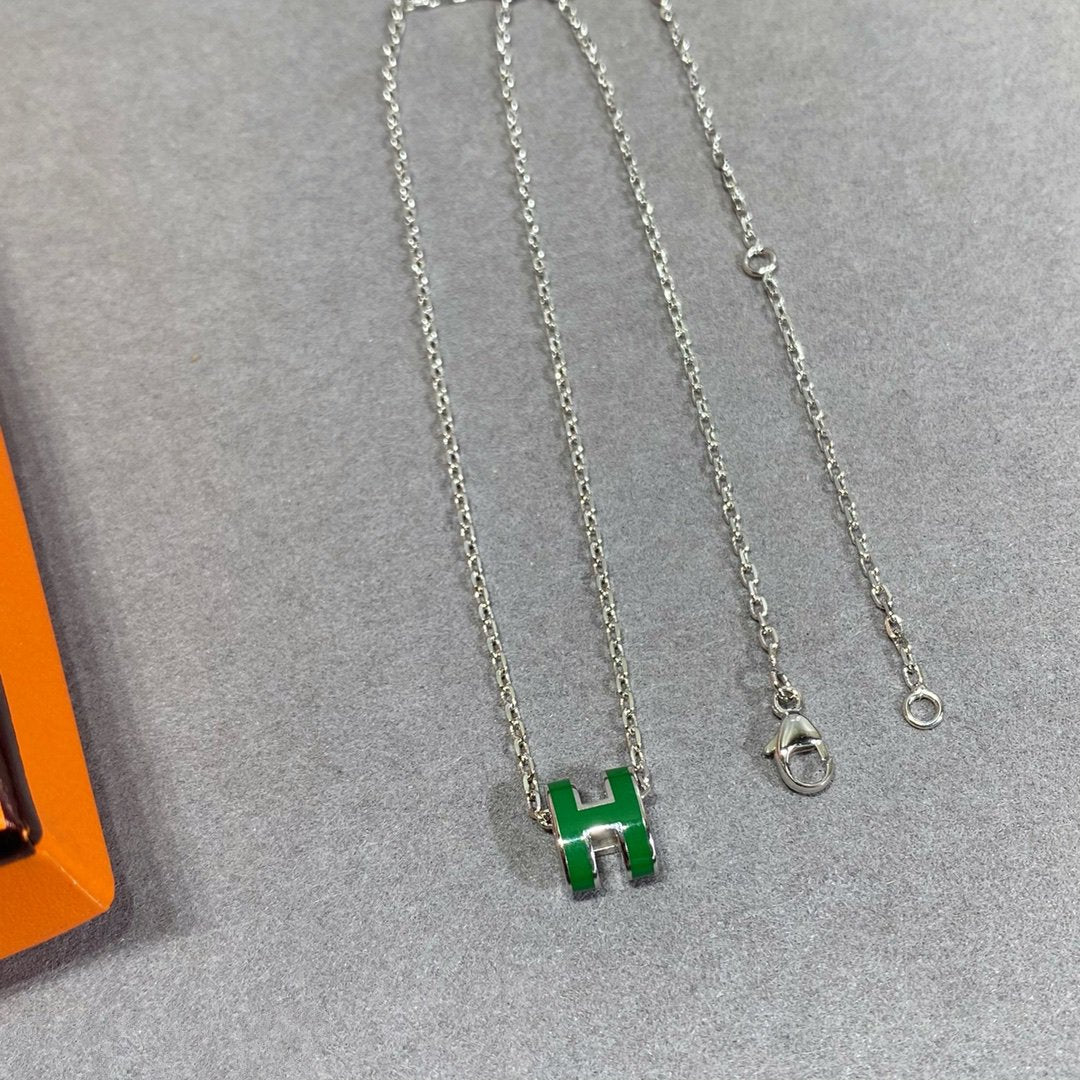 [Amore]POP H GREEN NECKLACE SILVER AND GOLD