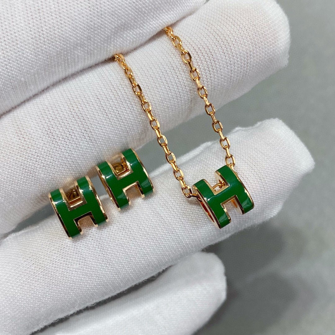 [Amore]POP H GREEN NECKLACE SILVER AND GOLD