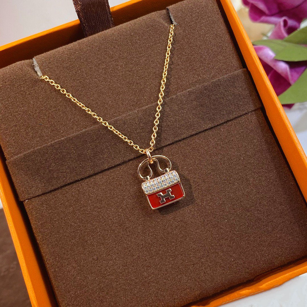 [Amore]CONSTANCE RED PEDANT PINK GOLD NECKLACE