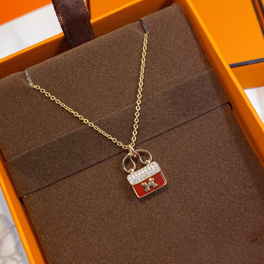 [Amore]CONSTANCE RED PEDANT PINK GOLD NECKLACE