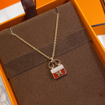 [Amore]CONSTANCE RED PEDANT PINK GOLD NECKLACE
