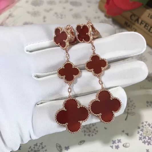 [Amore]CLOVER 3 MOTIF CARNELIAN DROP EARRINGS