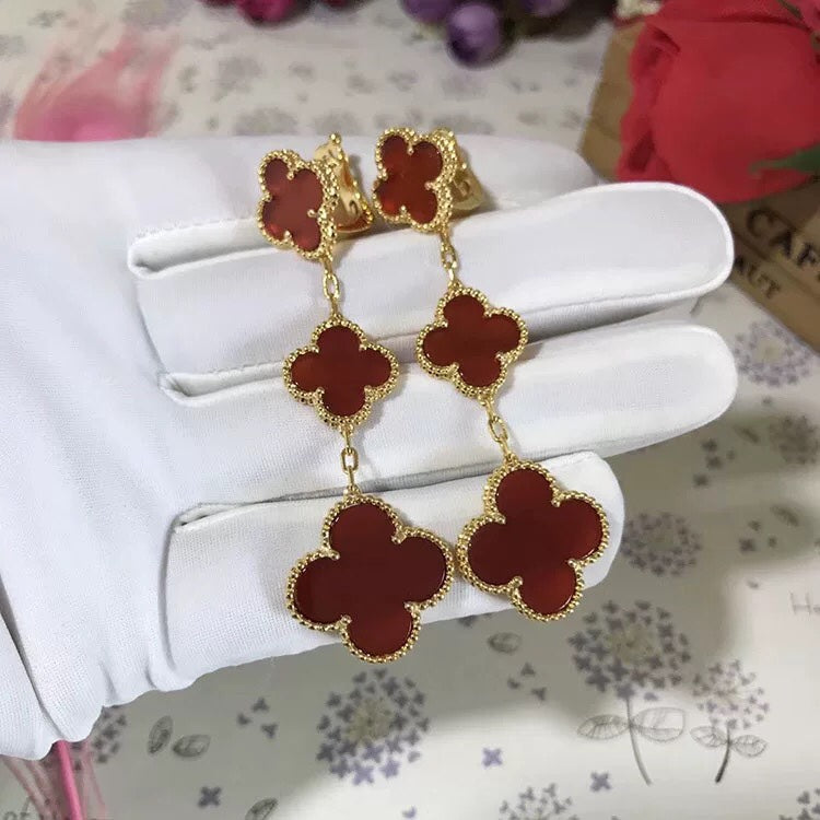 [Amore]CLOVER 3 MOTIF CARNELIAN DROP EARRINGS