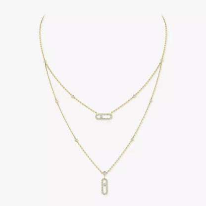 [Amore]2 Rows Rose Gold Diamond Pave_ Necklace Move Uno