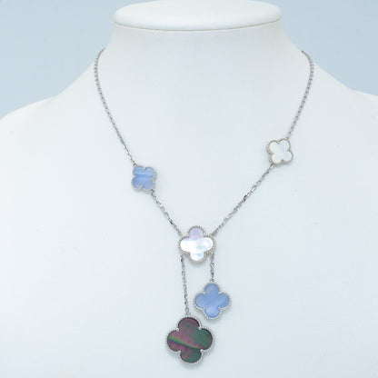 [Amore]CLOVER MOP CHALCEDONY NECKLACE SILVER 6 MOTIF