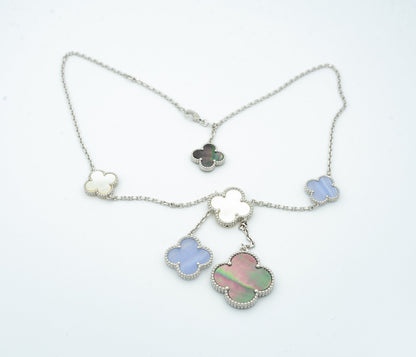 [Amore]CLOVER MOP CHALCEDONY NECKLACE SILVER 6 MOTIF