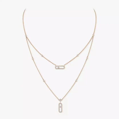 [Amore]2 Rows Rose Gold Diamond Pave_ Necklace Move Uno