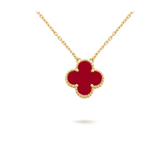 [Amore]CLOVER 15MM CARNELIAN SINGLE FLOWER NECKLACE