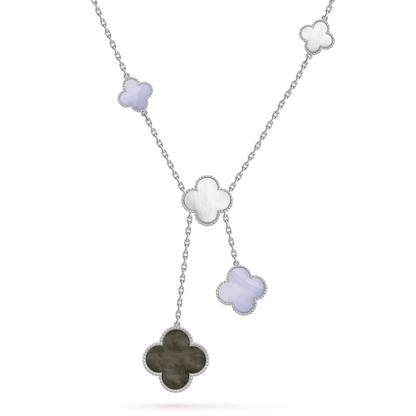 [Amore]CLOVER MOP CHALCEDONY NECKLACE SILVER 6 MOTIF