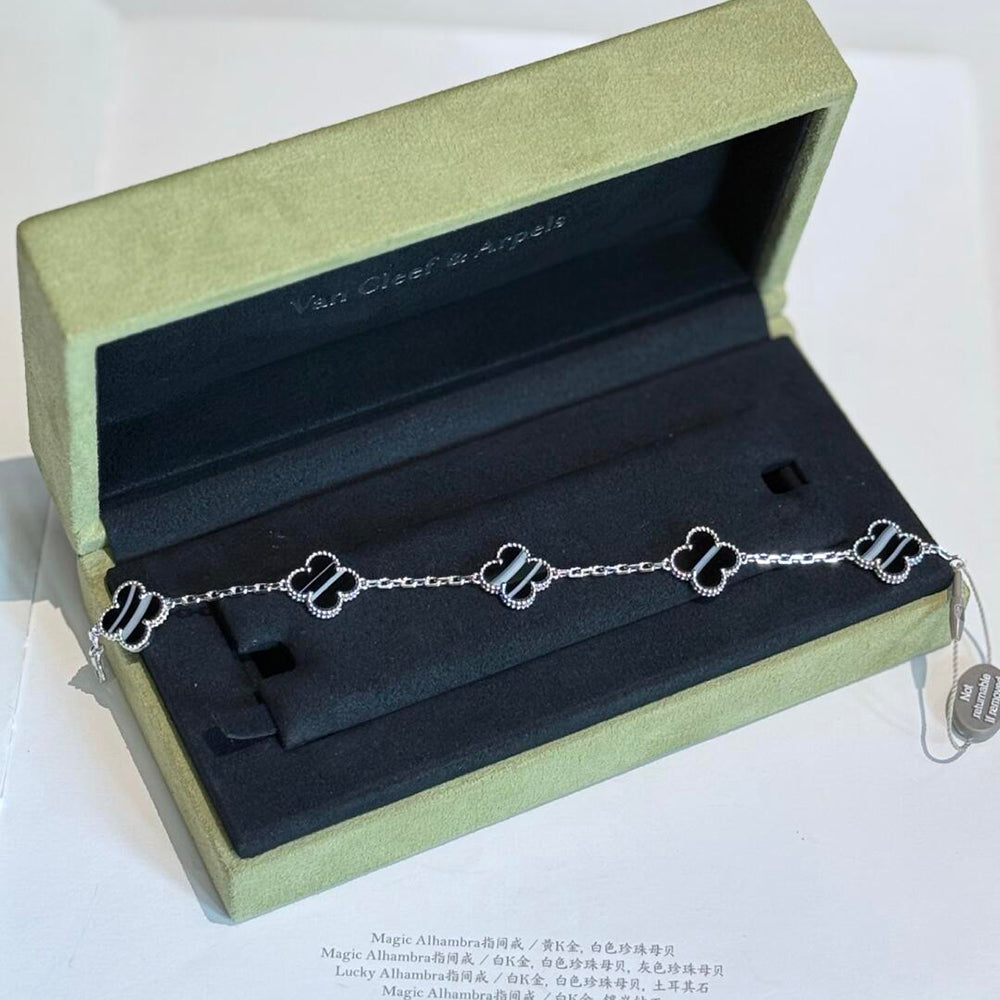 [Amore]CLOVER 5 MOTIF VEINED ONYX BRACELET SILVER