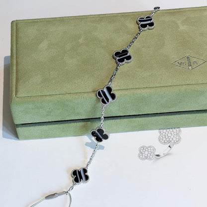 [Amore]CLOVER 5 MOTIF VEINED ONYX BRACELET SILVER