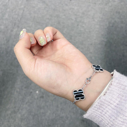 [Amore]CLOVER 5 MOTIF VEINED ONYX BRACELET SILVER