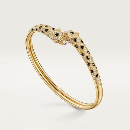 [Amore]PANTHERE DOUBLE HEADED HALF DIAMOND OPEN BRACELET