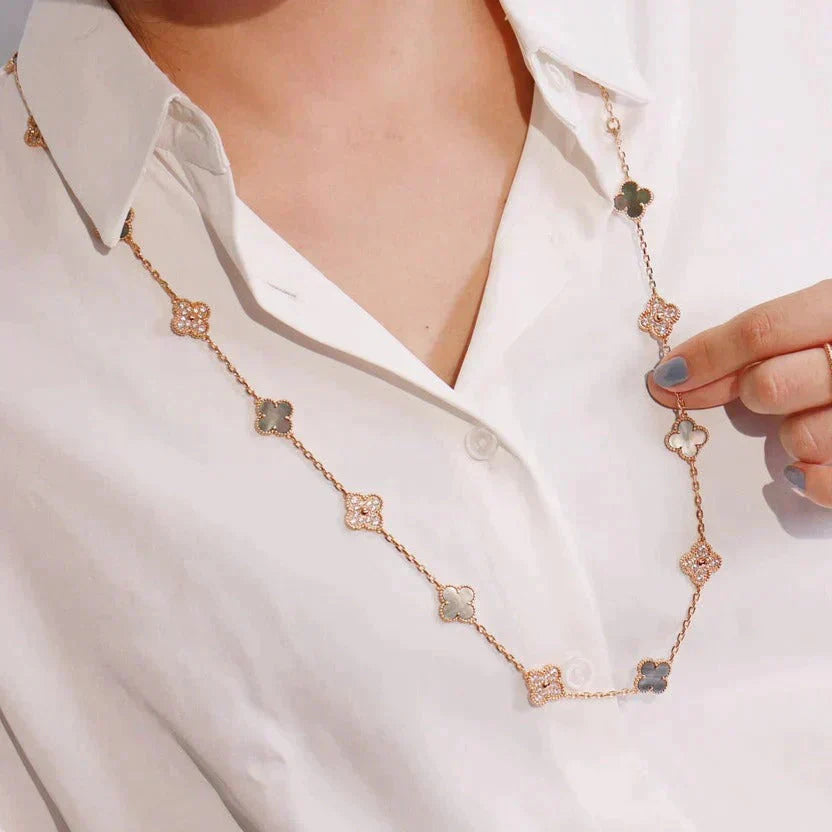 [Amore]CLOVER 20 MOTIFS DARK MOP DIAMOND  NECKLACE
