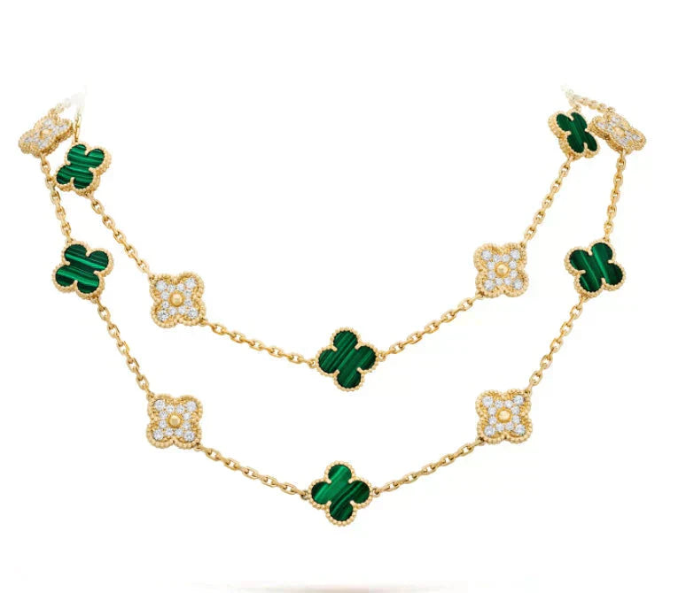 [Amore]CLOVER 20 MOTIFS MALACHITE DIAMOND NECKLACE