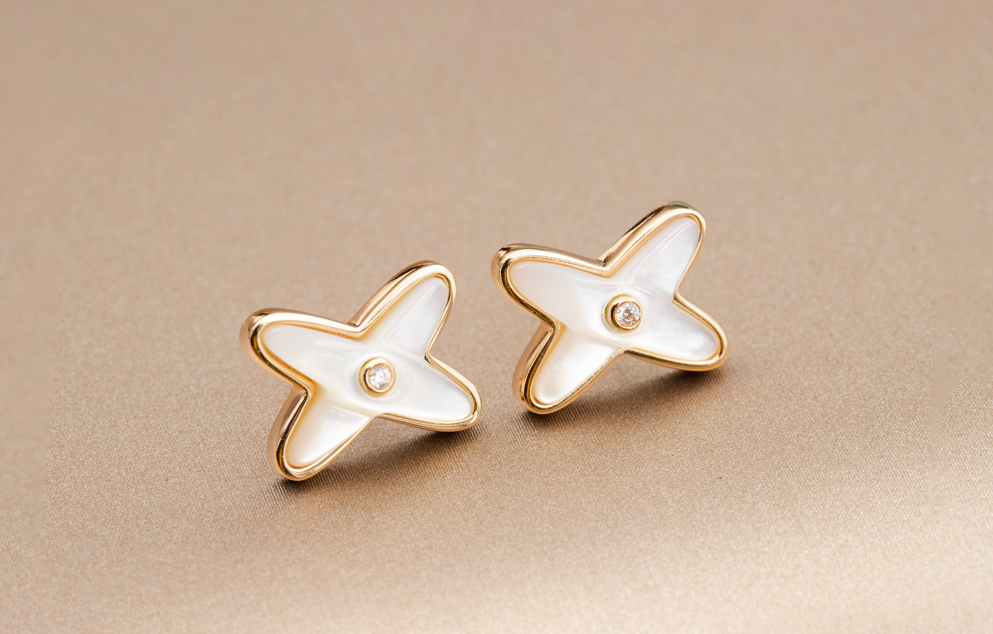 [Amore]JEUX DE WHITE MOP ROSE GOLD DIAMOND EARRINGS