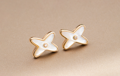 [Amore]JEUX DE WHITE MOP ROSE GOLD DIAMOND EARRINGS
