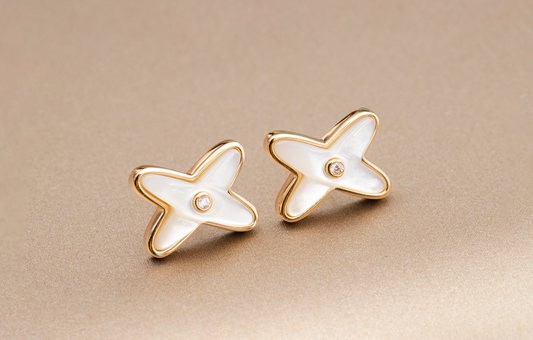 [Amore]JEUX DE WHITE MOP ROSE GOLD DIAMOND EARRINGS