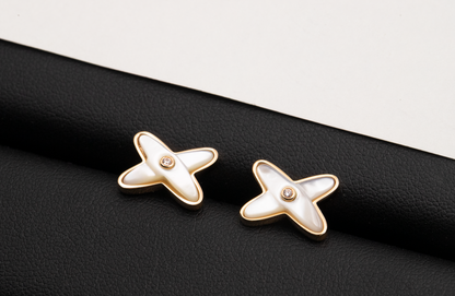 [Amore]JEUX DE WHITE MOP ROSE GOLD DIAMOND EARRINGS