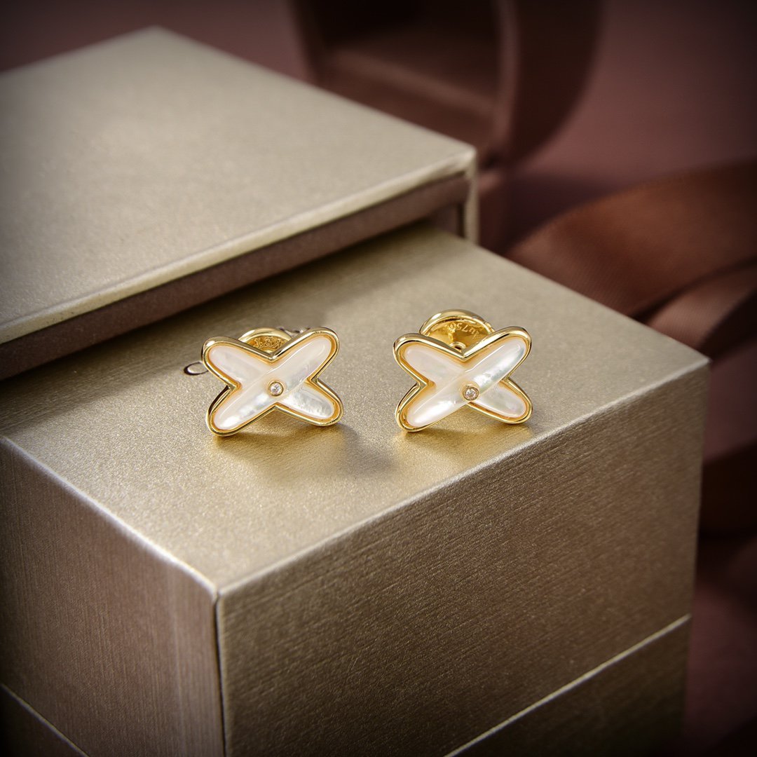[Amore]JEUX DE WHITE MOP GOLD DIAMOND EARRINGS