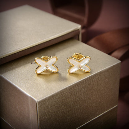 [Amore]JEUX DE WHITE MOP GOLD DIAMOND EARRINGS