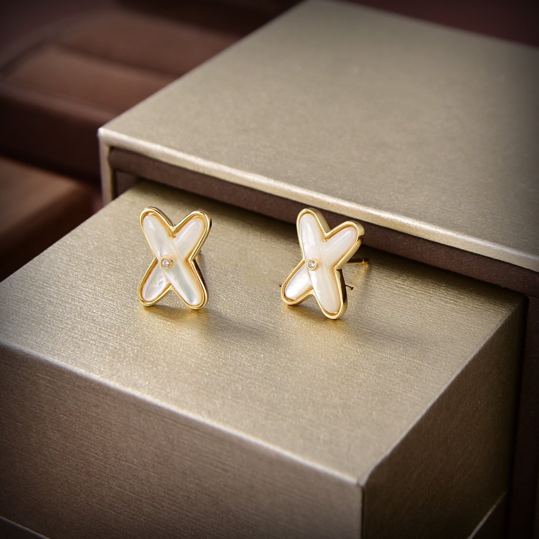 [Amore]JEUX DE WHITE MOP GOLD DIAMOND EARRINGS
