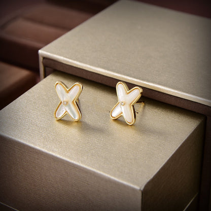 [Amore]JEUX DE WHITE MOP GOLD DIAMOND EARRINGS