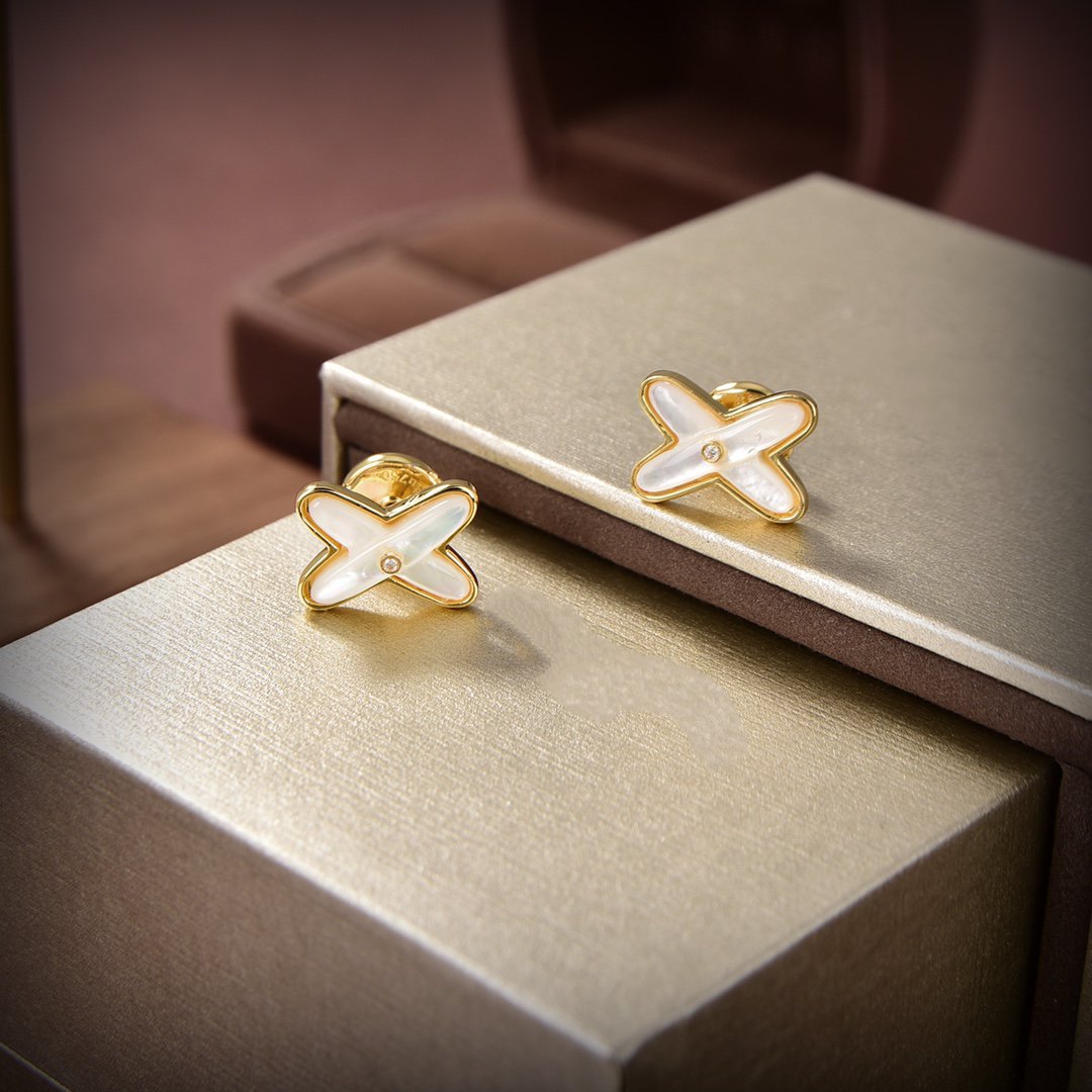 [Amore]JEUX DE WHITE MOP GOLD DIAMOND EARRINGS
