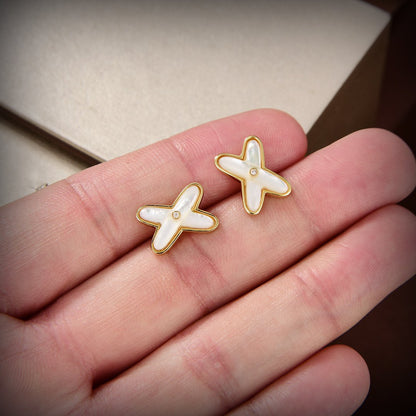 [Amore]JEUX DE WHITE MOP GOLD DIAMOND EARRINGS