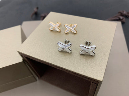 [Amore]JEUX DE WHITE MOP SILVER DIAMOND EARRINGS