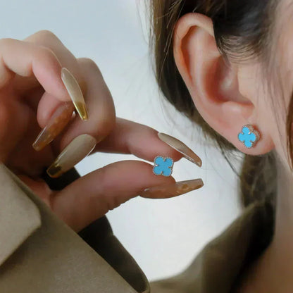 [Amore]CLOVER MINI TUROUOISE SILVER STUD EARRINGS