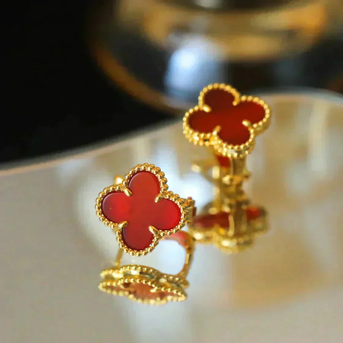 [Amore]CLOVER MEDIUM 1 MOTIFS CARNELIAN  EARRINGS
