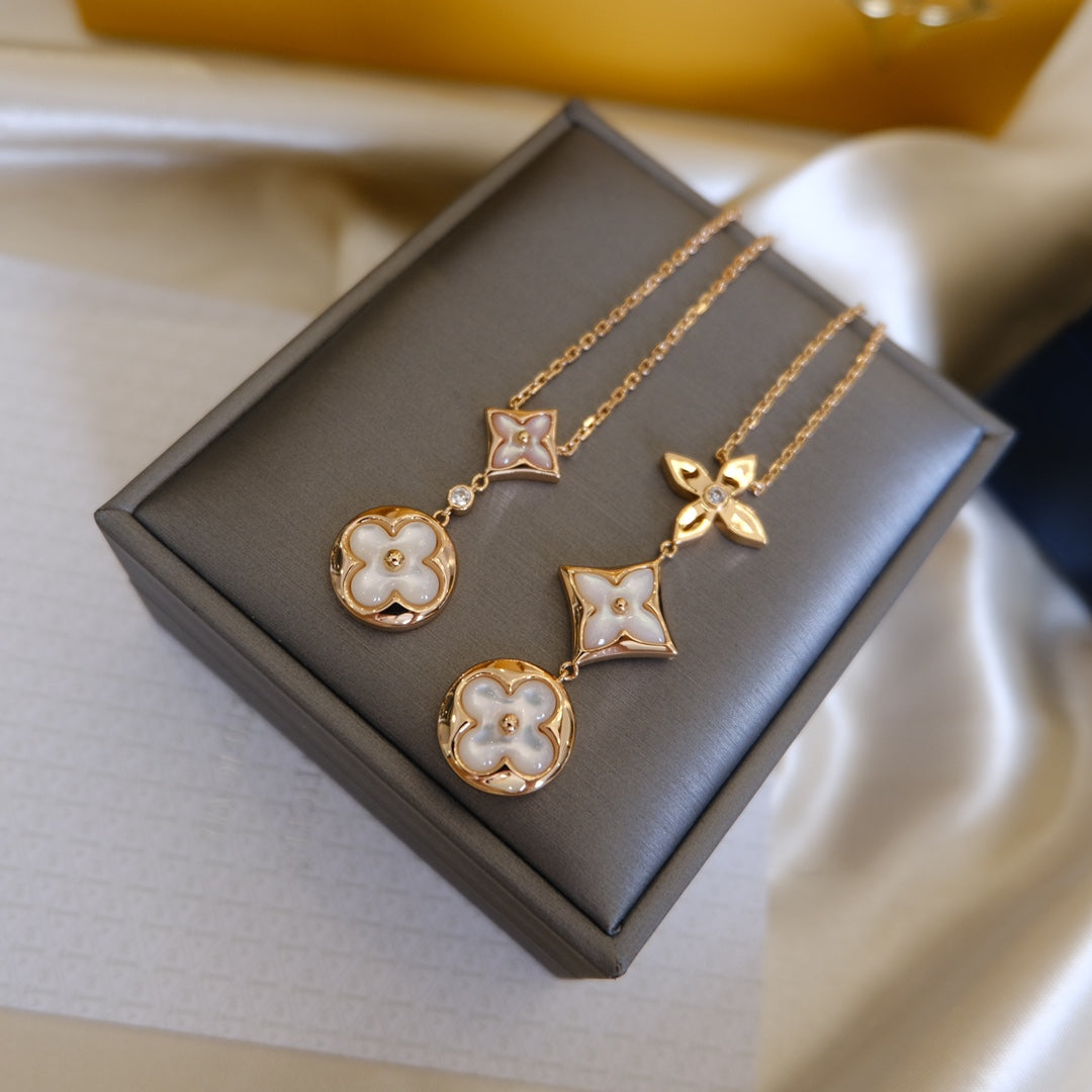 [Amore]COLOR BLOSSOM LARIAT NECKLACE PINK GOLD WHITE MOTHER PEARL AND DIAMOND