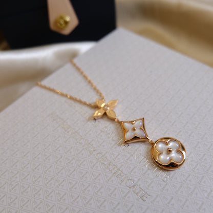 [Amore]COLOR BLOSSOM LARIAT NECKLACE PINK GOLD WHITE MOTHER PEARL AND DIAMOND