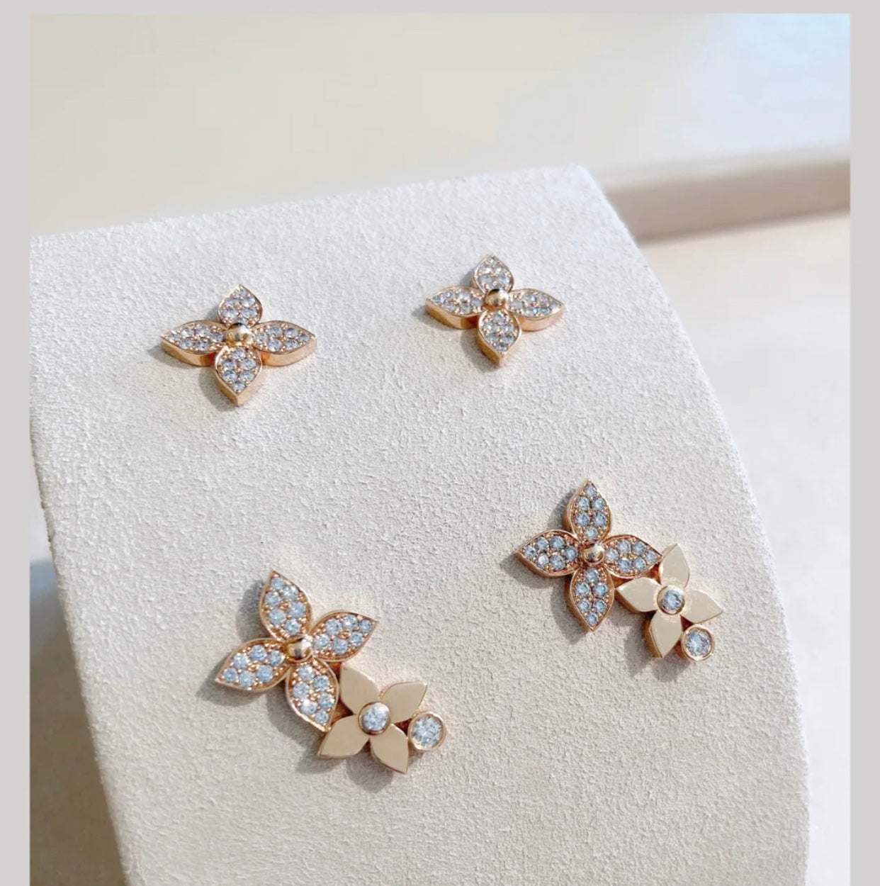 [Amore]STAR BLOSSOM STUD EARRINGS PINK GOLD DIAMONDS