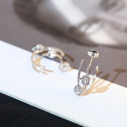 [Amore]CREOLES MY TWIN 2 RANGS SILVER DIAMOND EARRINGS