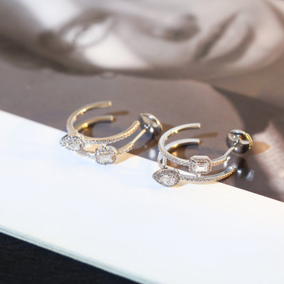 [Amore]CREOLES MY TWIN 2 RANGS SILVER DIAMOND EARRINGS