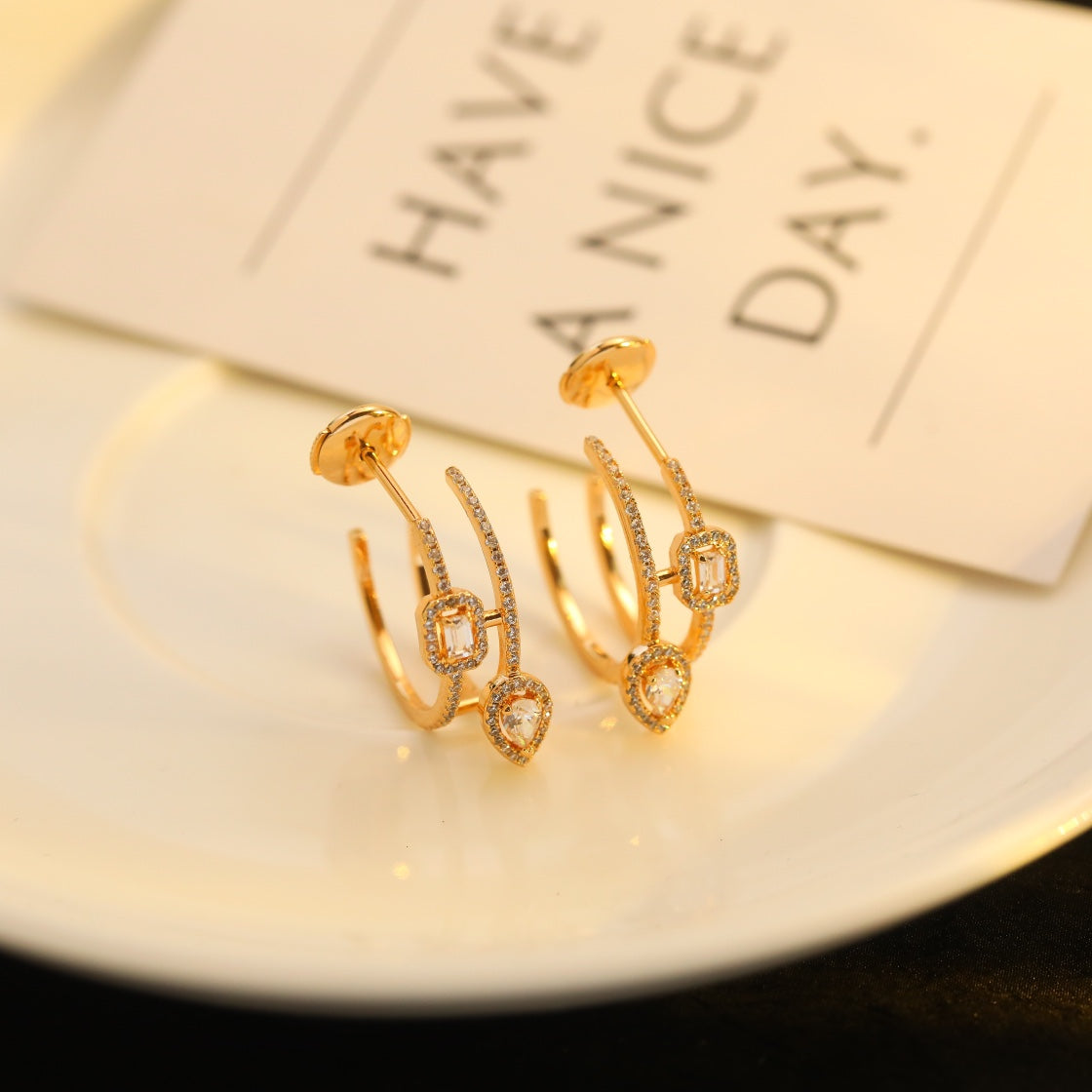 [Amore]CREOLES MY TWIN 2 RANGS SILVER DIAMOND EARRINGS