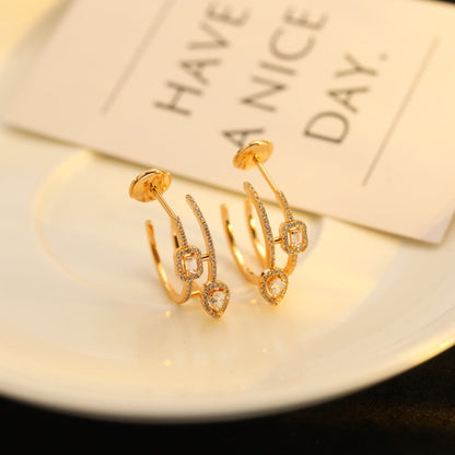 [Amore]CREOLES MY TWIN 2 RANGS SILVER DIAMOND EARRINGS